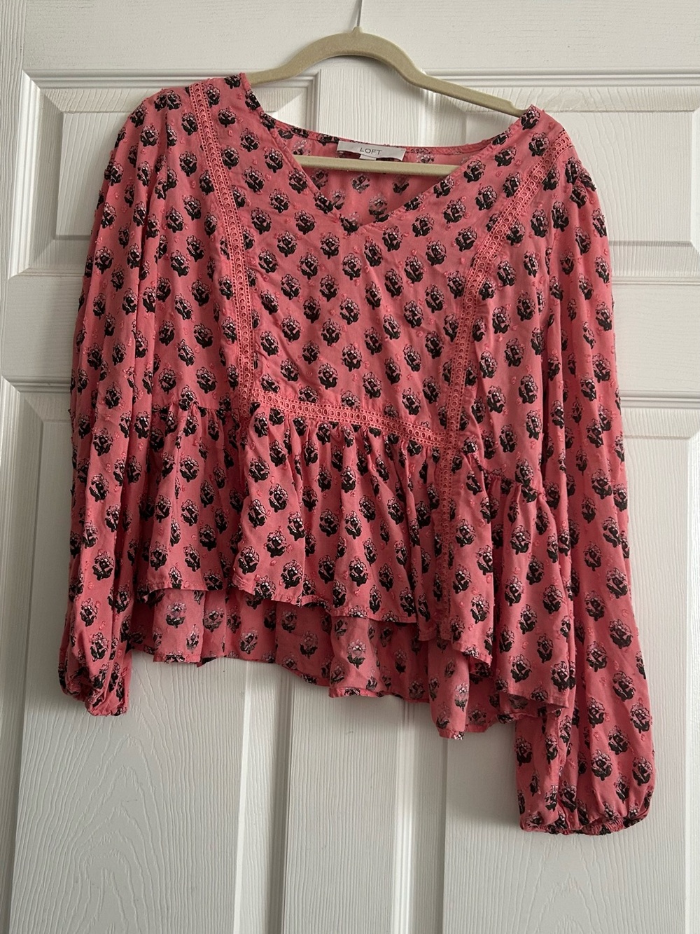LOFT Rose Pink Floral Peplum Blouse